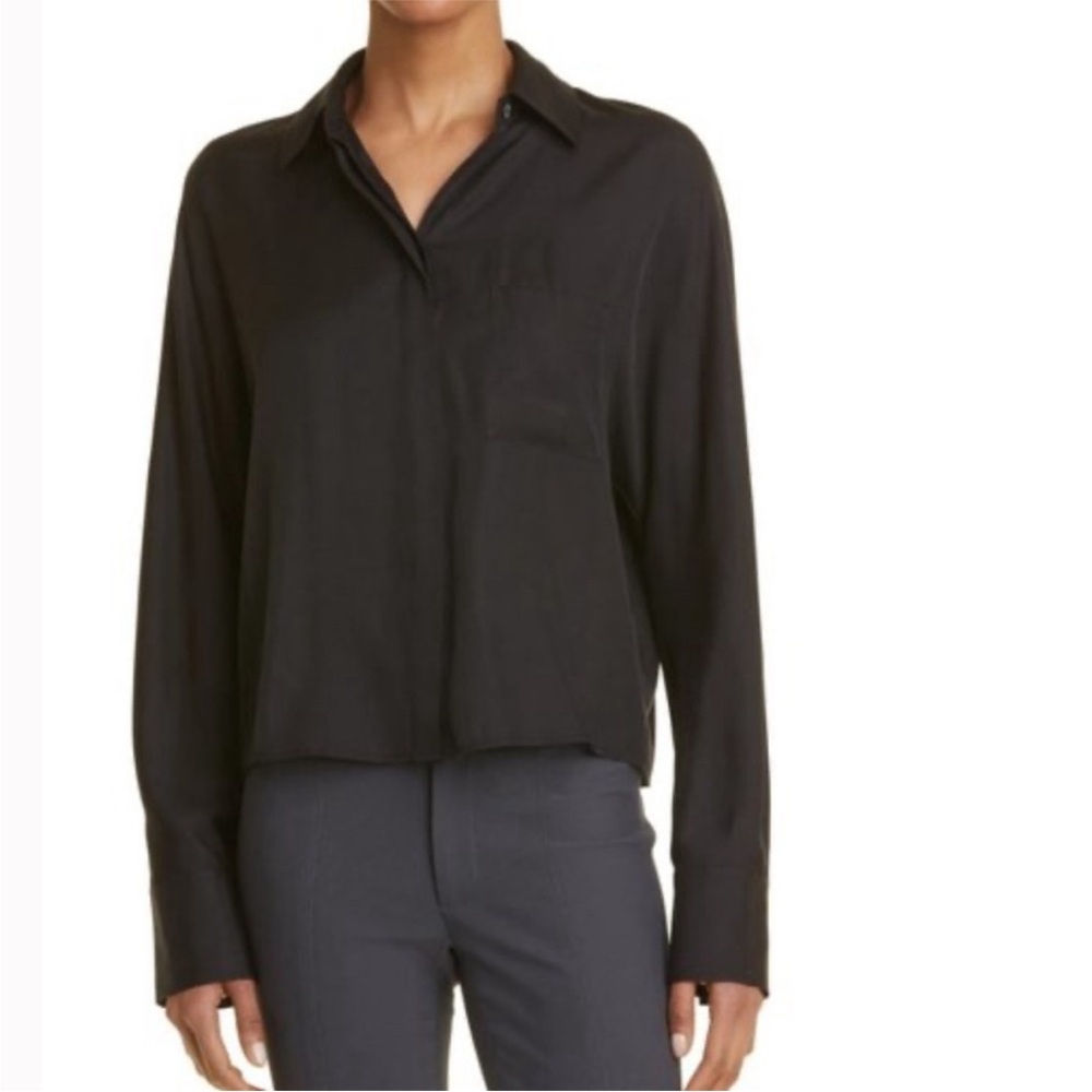 Vince Silk Blend Button Up Shirt Blouse Black